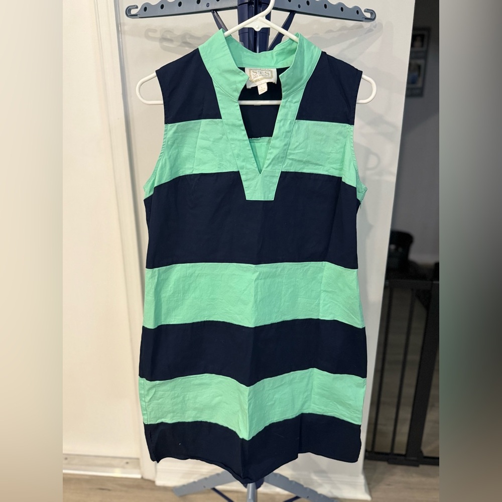 Sail to Sable Blue Stripe V-neck Dress Size Large